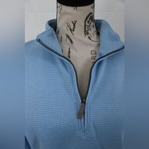 Vineyard Vines - Light Blue and White Gingham 1/4 Zip Sweater Golf